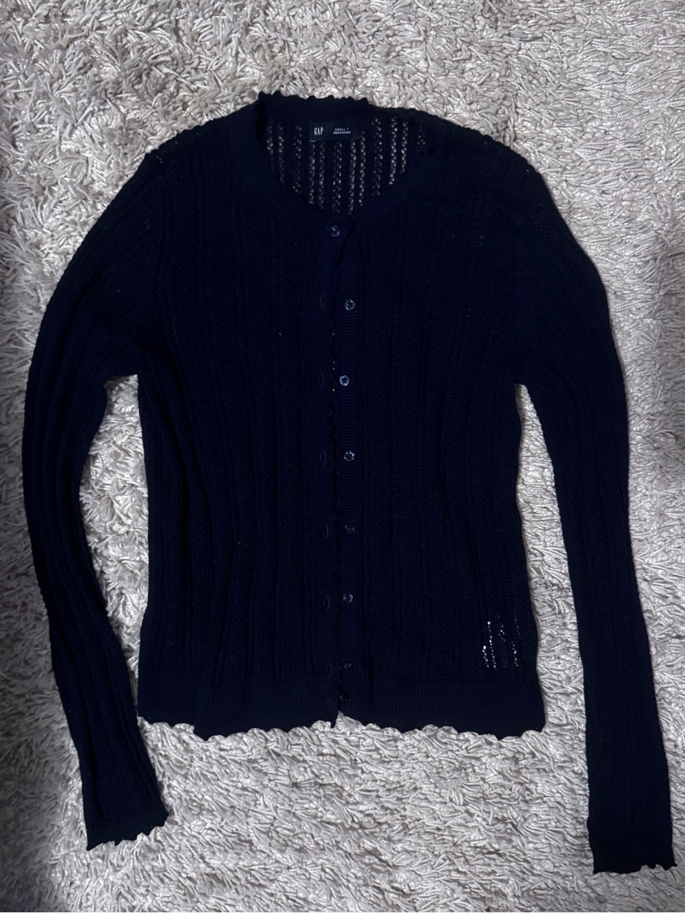 Gap Linen-Blend Pointelle Cardigan | Navy Blue Open Knit Cardigan Size S tall
